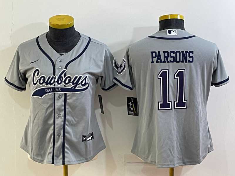 Womens Dallas Cowboys #11 Micah Parsons Grey With Patch Cool Base Stitched Baseball Jersey